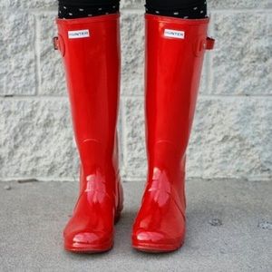 Red glossy Hunter Boots Rain boots Size 7